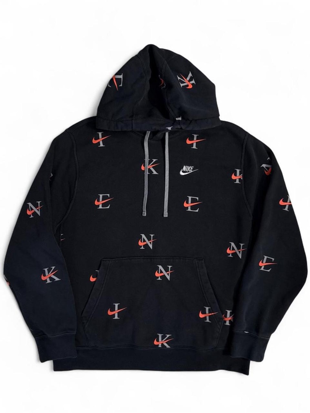 Nike Black Hoodie with Orange Logo Accents and White Swoosh
